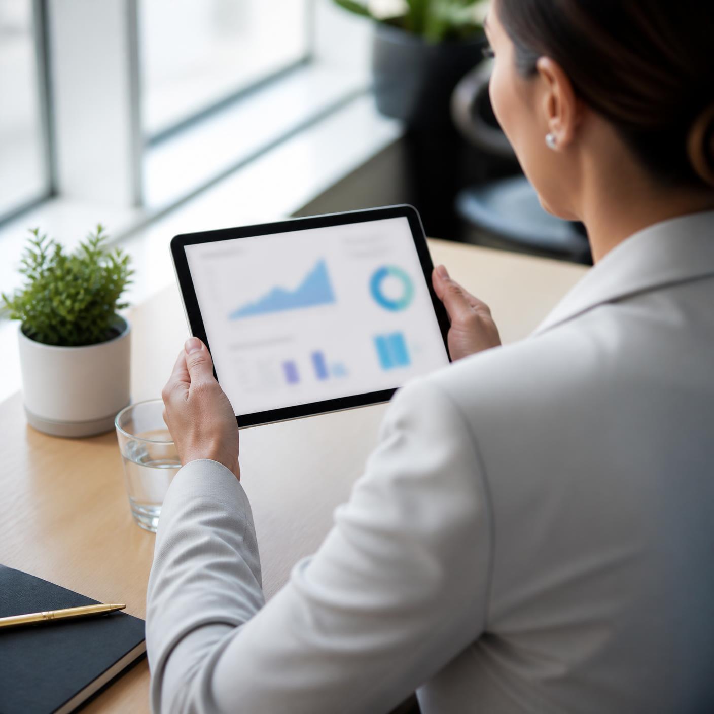 Business owner reviewing the performance of a focused marketing funnel